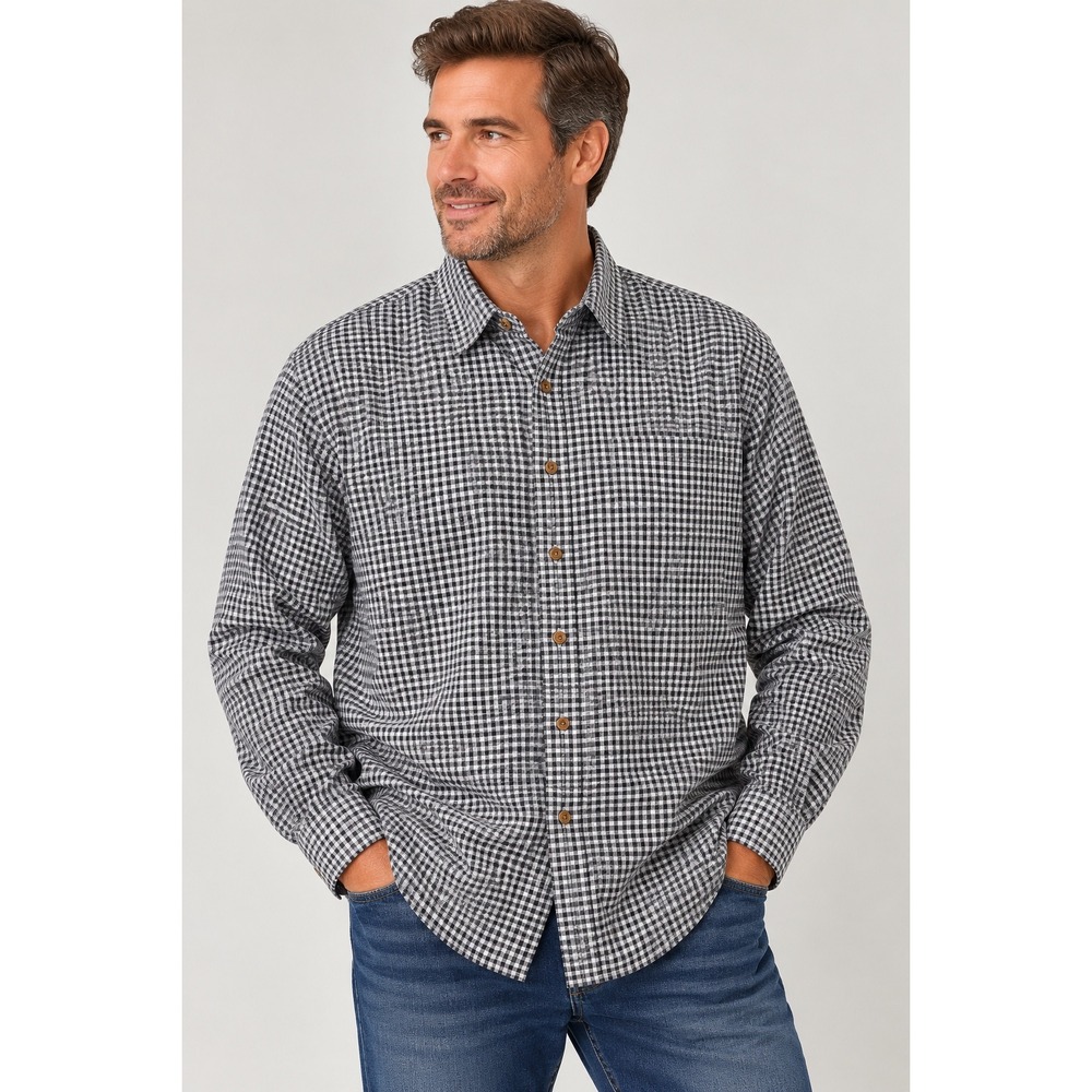 LL Bean Mens XXL Tall Black White Micro Check Cotton Button Down Shirt DV16